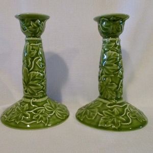 Franciscan Ivy II Green Embossed Candleholders